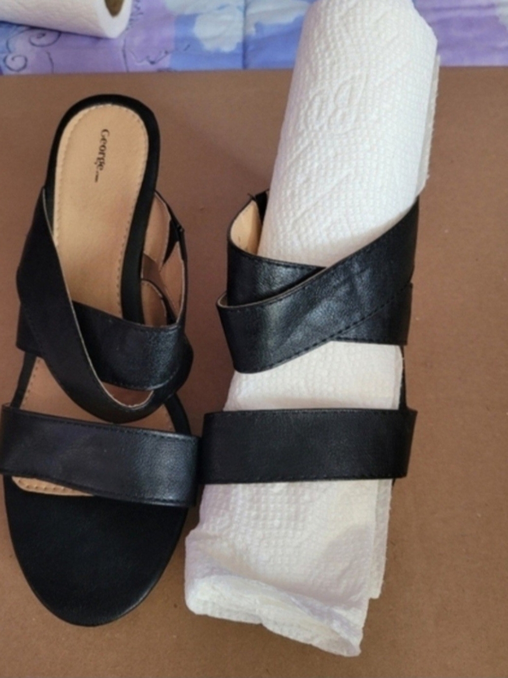 🍁 2/$40 George Black Women's Crisscross Wedge Slide Sandals